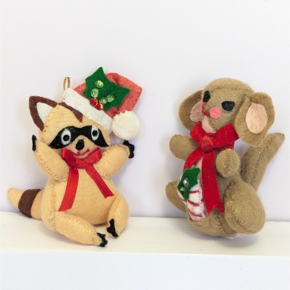 VTG Bucilla Furry Friends Felt Sequin Christmas Ornaments Raccoon Kangaroo 48617